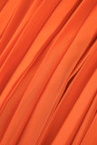 オレンジ カジュアル バケーション シンプル ソリッド ソリッドカラー プリーツ ホルター ノースリーブ XNUMX ピース
