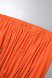 オレンジ カジュアル バケーション シンプル ソリッド ソリッドカラー プリーツ ホルター ノースリーブ XNUMX ピース