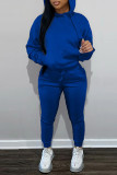 Royal Blue Fashion Casual Solid Basic Colletto con cappuccio manica lunga in due pezzi