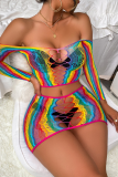 Colour Sexy Striped Hollowed Out Patchwork Backless Lingerie