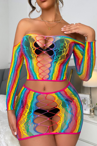 Colour Sexy Striped Hollowed Out Patchwork Backless Lingerie
