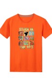 Oranje casual print basic T-shirts met ronde hals