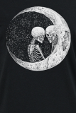 Svart Casual Street Print Skull Patchwork O-hals T-shirts