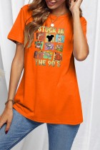 Orange Casual Print Basic O-hals T-shirts