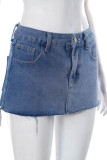 Blue Casual Solid Patchwork Mid Waist Skinny Denim Mini Skirts
