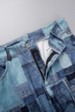 Short azul estampado casual básico skinny cintura alta convencional estampado completo