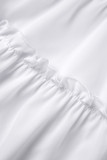 Vestidos sociais brancos casuais patchwork sólido com gola virada para baixo