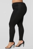 Schwarze, lässige, solide Patchwork-Jeans in Übergröße (abhängig vom tatsächlichen Objekt)