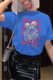 Camisetas con cuello en O de patchwork con estampado diario de calle azul marino