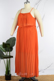 Orange Casual Vacation Simplicity Solid Solid Color Pleated Halter Sleeveless Two Pieces