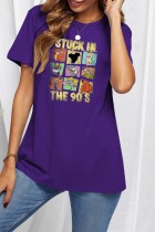 T-shirts violets basiques à col rond et imprimés décontractés