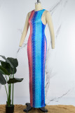 Robe longue multicolore à imprimé décontracté et à col rond