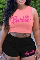 Pink Sexy Casual Print Letter O Neck Sleeveless Two Pieces