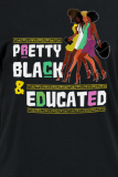 Zwarte dagelijkse vintage print patchwork T-shirts met letter O-hals