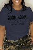 Dunkelgrauer Street-Tagesdruckbrief BOOM! BOOM! T-Shirt mit O-Kragen
