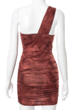 Красный сексуальный принт, выдолбленное лоскутное платье с открытой спиной, складной косой воротник, одноступенчатое платье-юбка