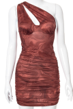 Красный сексуальный принт, выдолбленное лоскутное платье с открытой спиной, складной косой воротник, одноступенчатое платье-юбка