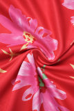 Robes de jupe une étape dos nu dos nu à pompons floraux rouges