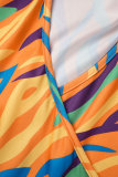 Combinaisons régulières multicolores à imprimé patchwork à col en V (sans ceinture)