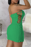 Groene sexy effen patchwork rugloze kruisbandjes strapless eenstaps rokjurken