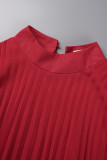 Robe rouge décontractée plissée demi-col roulé A ligne