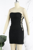 Black Sexy Solid Patchwork Backless Cross Straps Strapless One Step Skirt Dresses