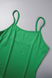 グリーン カジュアル ソリッド バックレス スパゲッティ ストラップ ラップ スカート ドレス