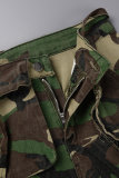 Camuflagem Casual Estampa de Camuflagem Rasgado Patchwork Cintura Alta Convencional Calças de Baixo Estampadas