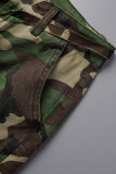 Camuflagem Casual Estampa de Camuflagem Rasgado Patchwork Cintura Alta Convencional Calças de Baixo Estampadas