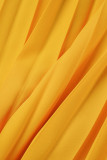 Combinaisons décontracté solide évidé frein plissé col en V régulier jaune
