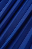 Combinaisons casual solide évidé frein plissé col en V régulier bleu