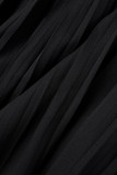 ブラック カジュアル ソリッド 小帯 プリーツ O ネック ロング ドレス ドレス