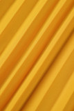Macacões regulares amarelos lisos ocos frenulum plissados ​​decote em V