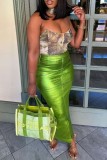 Grön Casual Solid Slit Skinny High Waist Konventionella enfärgade kjolar