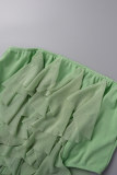 Verde militare casual solido nappa patchwork maglia al largo della spalla senza maniche due pezzi
