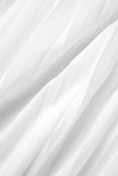 Vestido longo branco casual frênulo plissado com decote em O