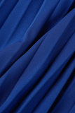 ブルー カジュアル ソリッド 中空小帯 プリーツ V ネック レギュラー ジャンプスーツ