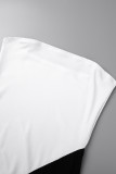 Weiße, sexy, lässige Patchwork-Kleider mit rückenfreiem Kontrast und trägerlosem Wickelrock