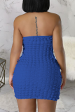 Color Blue Sexy Solid Patchwork Backless Cross Straps Strapless One Step Skirt Dresses