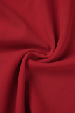Красные повседневные однотонные плиссированные платья в стиле пэчворк с V-образным вырезом