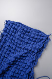 Couleur Bleu Sexy Solide Patchwork Dos Nu Bretelles Croisées Sans Bretelles Une Étape Jupe Robes
