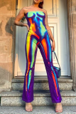 Kleur Street Print Lapwerk Blote rug Contrast Strapless Normale jumpsuits