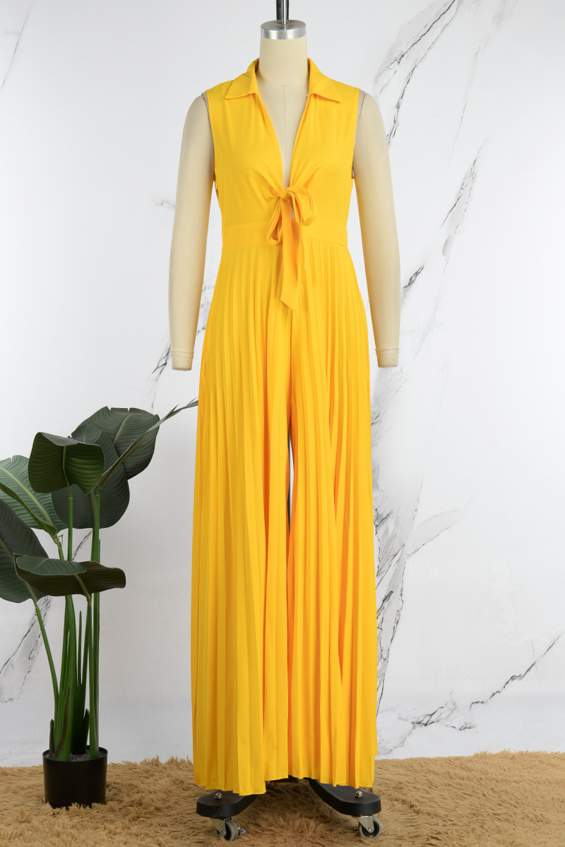 Casual Solid Patchwork Frenulum V Neck Regular Jumpsuits main image 1