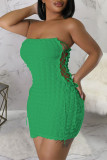 Green Sexy Solid Patchwork Backless Cross Straps Strapless One Step Skirt Dresses