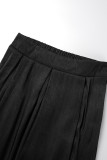 Jupe décontractée solide patchwork taille haute conventionnelle couleur unie noire