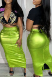 Grüne, lässige, einfarbige Röcke mit schmalem Schlitz und hoher Taille