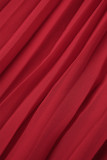 Rojo casual sólido plisado medio cuello alto una línea de vestidos