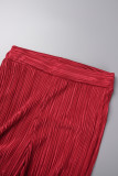 Красный Повседневный Однотонный Пэчворк С открытыми плечами С коротким рукавом Из двух частей