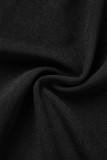 Черные повседневные однотонные плиссированные платья в стиле пэчворк с V-образным вырезом