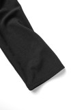 Schwarze, lässige, einfarbige Patchwork-Kleider mit plissiertem V-Ausschnitt und A-Linie